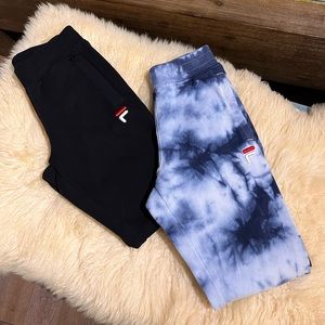HOLD Set of 2! Fila Unisex Cozy Jogging pants, black and tie-dye